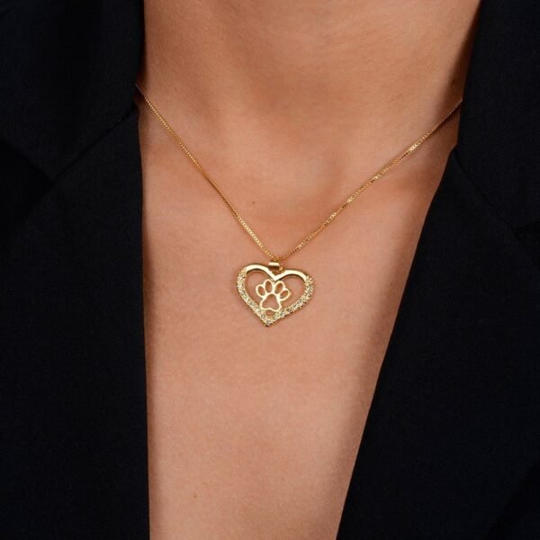 Colar Dourado Chocker de Coração e Pata Pet Zircônia - Imagem 2